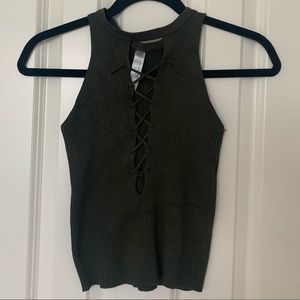 Green Cross Tie Front Crop Top